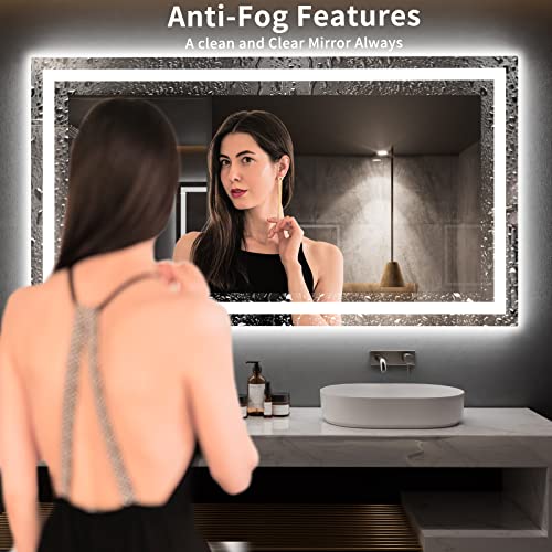 Image of LOAAO 72X40 LED Bathroom Mirror with Lights, Anti-Fog, Dimmable, Backlit + Front Lit, Lighted Bathroom Vanity Mirror for Wall, Memory Function, Tempered Glass, ETL Listed