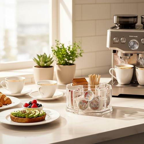 Image of Hiceeden Acrylic Tea Bag Organizer, 5 Compartment Sugar Packets Holder Divided Coffee Condiment Storage Caddy Box for Kitchen Cabinet, Countertop, Tabletop