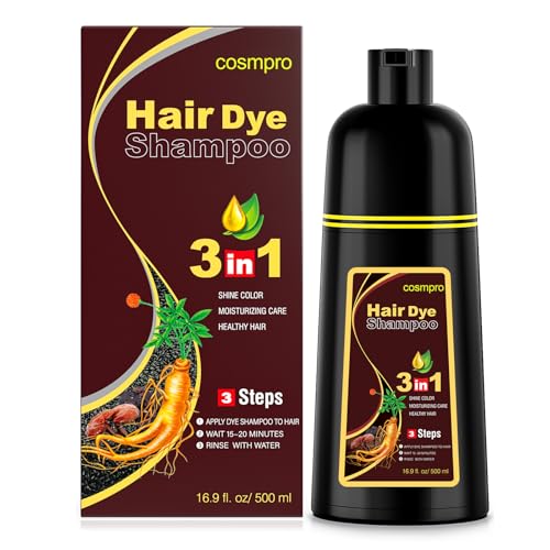cosmpro Dark Brown Hair Dye Shampoo 3 in 1 for Gray Coverage for Women Instant Hair Color Shampoo Semi Permanent 500ML - Champu Para Canas Mujer