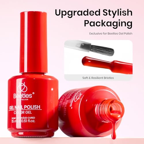 Image of Beetles Red Gel Nail Polish - 15ML /0.51Fl Oz., Classic Bright Heatwave Red Gel Polish, Color-Matched Bottle, Soak-Off UV LED, Long-Lasting Holiday & Summer Nails Art for DIY Beginners & Salon Pros