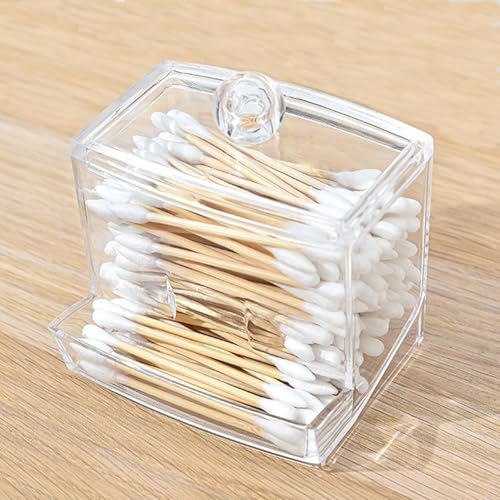 AkoSlale Cotton Swab Holder with Easy-Access Front Dispenser – Clear Qtip Organizer for Bathroom Vanity & Makeup Accessories – Durable Modern Storage, Made of Polystyrene (PS)