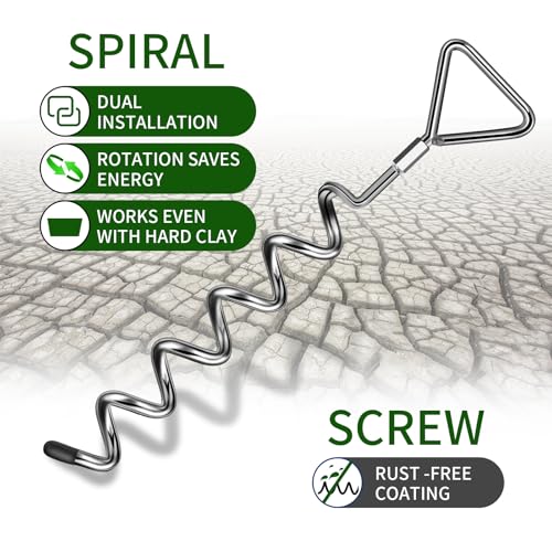Image of Trampoline Stakes Ground Anchors Screw in, Trampoline Anchors with Strong Straps, Spiral Earth Swing Set Anchor Heavy Duty for Trampolines(Silver-4Pack)