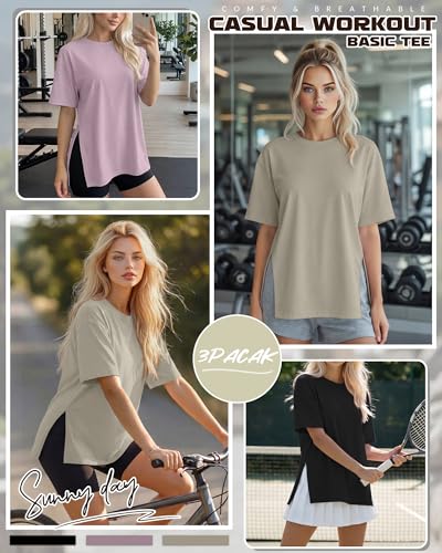 T-shirts de sport oversize hauts amples décontractés col rond - 2