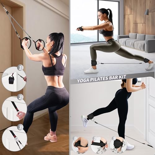 Image of Goocrun Portable Pilates Bar Kit with Resistance Bands for Men and Women - 3 Set Exercise Resistance Bands - Multifunctional Home Gym - Supports Full-Body Workouts - with Fitness Poster and Video