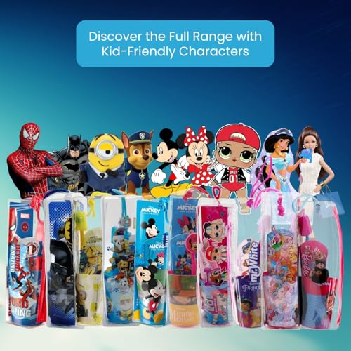 Mr.White Mickey Mouse Beutel-Set für Kinder - reisefreundlich inkl. Handzahnbürste mit Saugnapf, Reisekappe, Kinder-Zahnpasta mit mildem Minzgeschmack, 75 ml und 1 Becher - perfekt als