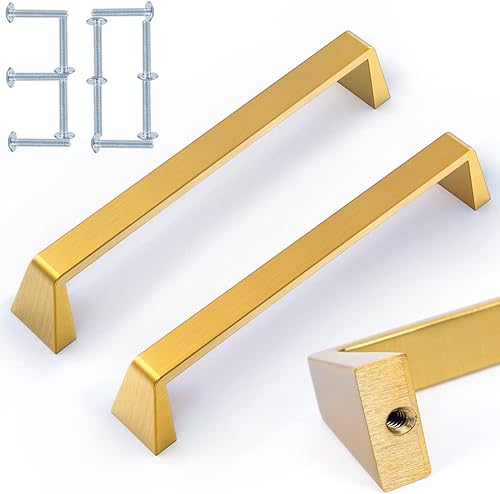 iZINC Paquete de 30 manijas y pomos de gabinete de zinc sólido, tiradores de cajón de oro cepillado de 5 pulgadas5.039in, manijas de gabinete de