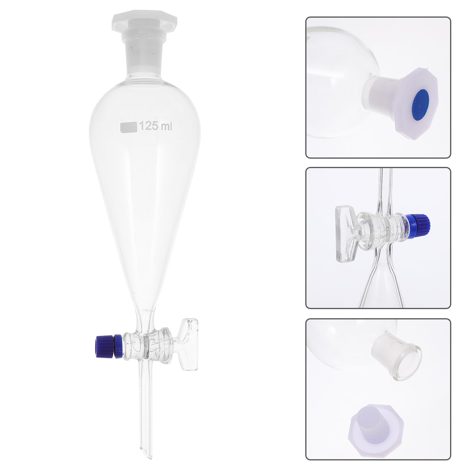 Imbuto separatore da 125 ml in vetro borosilicato a forma di pera, strumento di separazione for imbuto da laboratorio, autoclavabile, resistente ai prodotti chimici, divisore