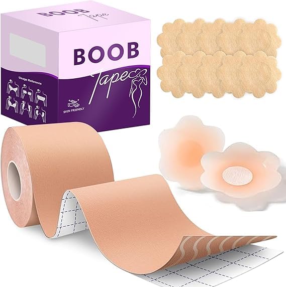 Breast Lift Tape Kit with Nipple Covers & Bra Pasties - Backless Strapless Bra Solution for A-G Cups, Waterproof & Sweatproof, Instant Lift & Support for Various Outfits Beige.-image-25