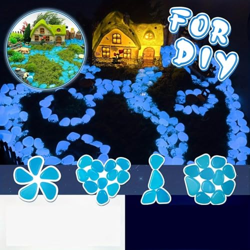 Image of Glow in The Dark Decorative Stones 600 Piece Artificial Pebbles for Vases, Aquariums, Garden Landscaping Blue for DIY Crafts & Home Decor
