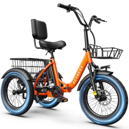 ACTBEST Electric Tricycle with Peak 1200W Brushless Motor, 48V 624Wh Removable Battery Electric Trike, Foldable & Portable E Trike, 55 Miles Max Range, Up to 18MPH 3 Wheel Ebike for Adults image 2