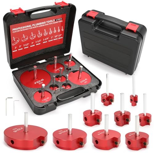9 Pcs PVC Pipe Reamer Kit With 1/2 inch, 3/4 inch, 1 inch, 1-1/4inch, 1-1/2inch, 2inch, 2-1/2inch, 3inch, 4inch, 2 Carbide Inserts,for SCH40 PVC, ABS, and CPVC pipe jacketing