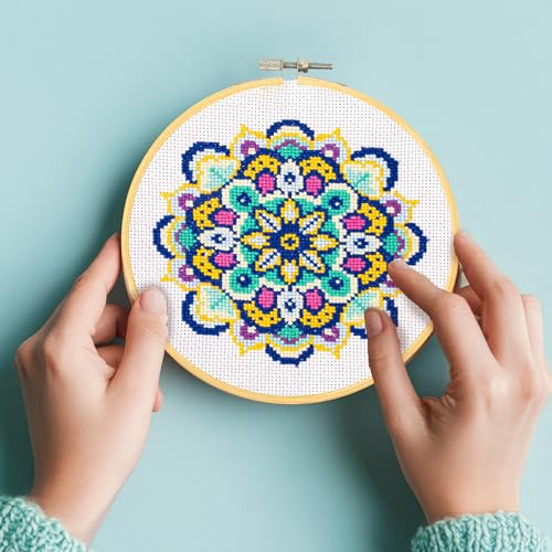 Image of DIAMOND DOTZ Daisy Mandala - Stamped Cross Stitch Kit for Adults, Counted Cross Stitch Patterns, Easy-to-Follow Design, Perfect for Beginners and Experts