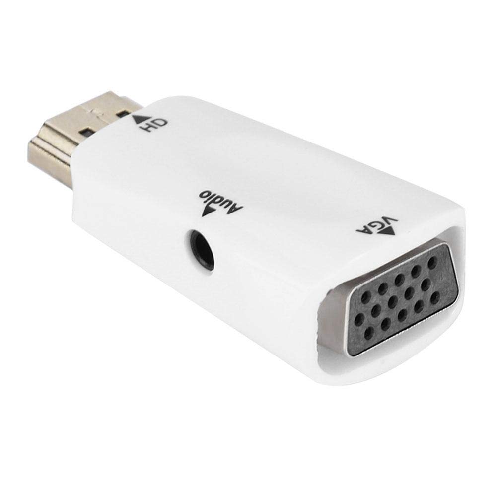 Sonew Adapter konwertera HD 1080P HDMI żeński na VGA z kablem wyjściowym audio 3,5 mm do PC/laptopa/DVD/pulpitu/płaskiego panelu/cyfrowego odtwarzacza STB/(biały)
