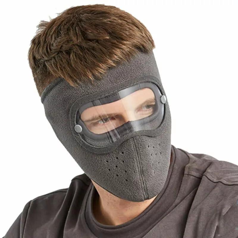 Winter Fleece Face Mask with Clear Eye Shield, Full Face Cover, Grey, Windproof for Outdoor Use-image-2