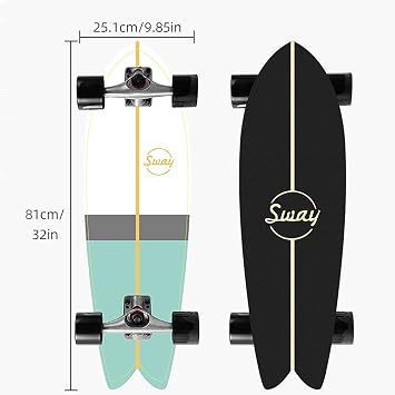 Surf Skates 32 CX4 Carving Truck Pumpping Skateboard Maple Wood Surfskate 8125cm ABEC-11 Bearing Wheel 6551mm with T-Tool Suitable for Children Teenagers Youth and Adults (D)