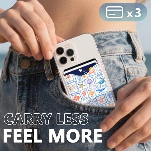 Image of Tropical Stamps Magnetic Wallet Compatible with Magsafe Wallets for iPhone 17 /16 /15 /14 /13 /12 Series Pro Max Plus CPhone Sea Animals Card Holder Fit 3 Cards for Women Lether Ocean Postcard