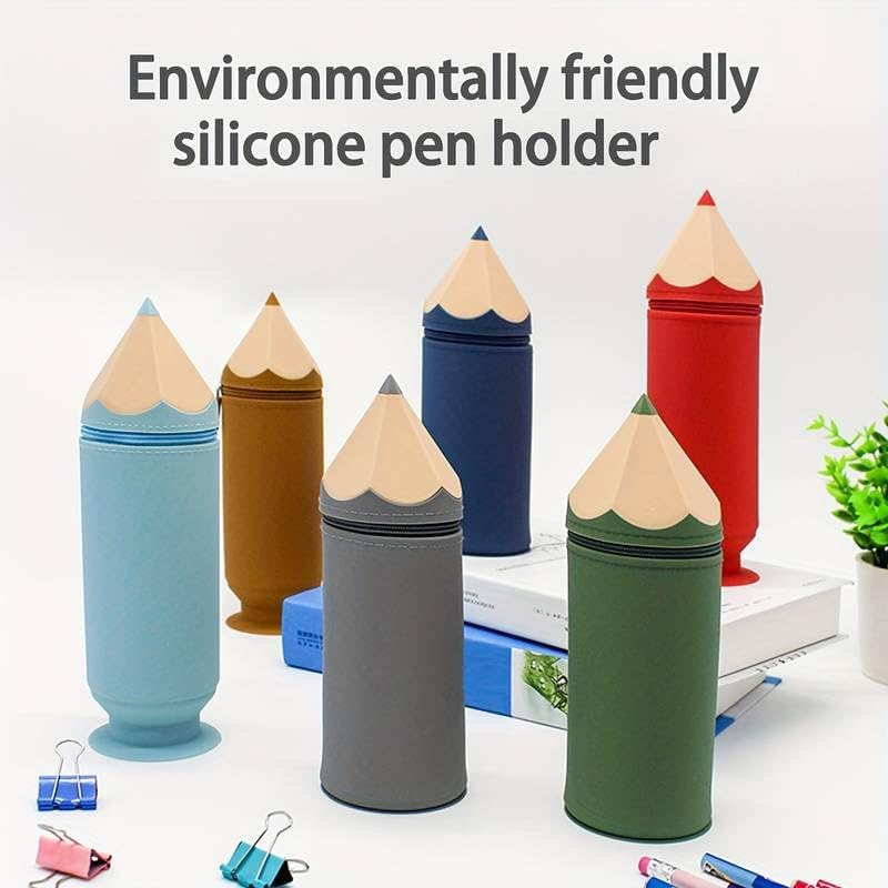 Image of DEOXY Pencil Shape Soft Silicone Stationary Zip Pouch for School & Office Supplies for Kids & Adults (KQ-5555 Brown)