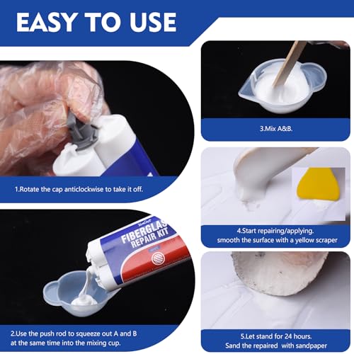 Marine Glasfaserspachtel Weiß 100ml, Glasfaser Reparaturset für Boot, Wasserdicht Gelcoat Repair Kit, Fiberglas Harz Epoxidharz Kleber, Gfk Reparaturset Schnelle Reparatur füR Kratzer, Risse, LöCher