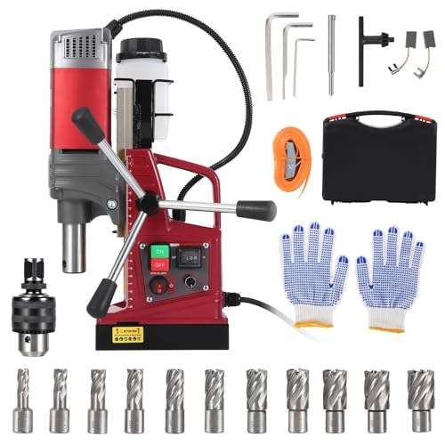 Mag Drill Press, Portable Magnetic Drill Press with 1.57" Boring Diameter, 1550w 3147 Lbf/14000n 750 RPM Power Mag Force Electric Drilling Machine 11 Drills for Metal Surface