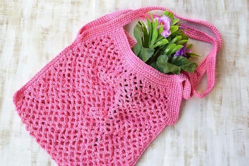 Crochet Purse Market Bag Reusable Mesh Bag Shopping Bag Crocheted Tote Net Eco Friendly Reusable Grocery Farmers image 4