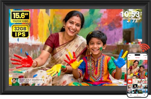 Image of AKImart 15.6 Inch 32GB Large Digital Photo Frame, Digital Picture Frame WiFi, IPS HD Touch Screen, Photo Frame with Auto-Rotate Instant Share Photo /Video Sharing via Frameo App, Gift for Mom