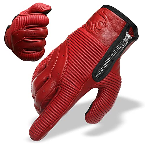 J.A.G. JAG Motorcycle Gloves |Red - Leather Motorcycle Gloves - Motorbike Gloves - Powersports - Racing Gloves - Motorcycle Gloves for Men | Motorcycle Gloves Touch Screenâ¦ (Red, Medium)