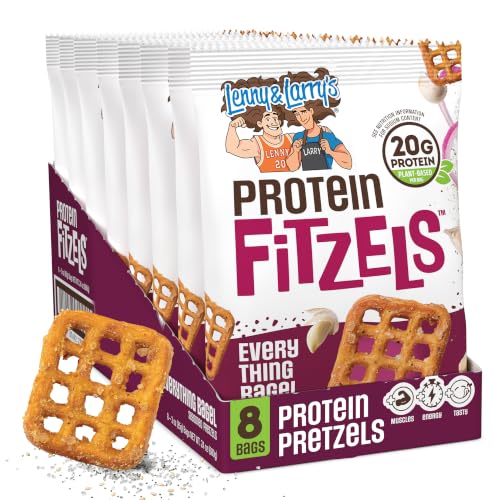 Image of Lenny & Larry's FITZELS Protein Pretzels (Everything Bagel) 8 Individual Bags 3 oz Each - High Protein Snacks with 20g of Plant Based Protein - Healthy Vegan Pretzels - Delicious Salty Taste