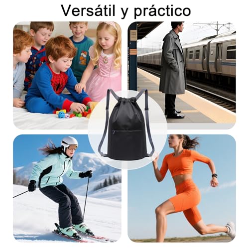 Foatcox Bolsa de gimnasio impermeable con cordón, bolsa deportiva para mujer y hombre, mochila plegable con cordón de gran capacidad, bolsa con cordón para senderismo, camping, viajes y natación - imagen 7