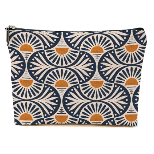 Blue Leaves Boho Makeup Bag Gifts for Women Sunset Leaf Cosmetic Bag