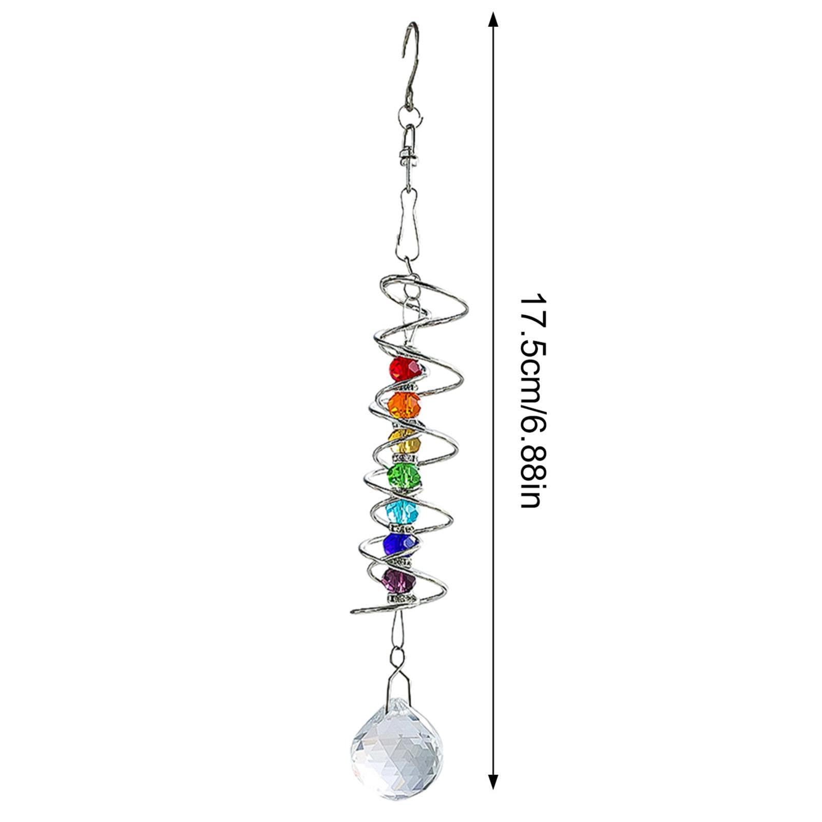 Gazing Ball Girandola A Spirale Con Sette Perline Chakra Arcobaleno – Decorazione Da Esterno E Interno Con Cristalli E Gancio Girevole, Lunghezza 45 Cm - 2