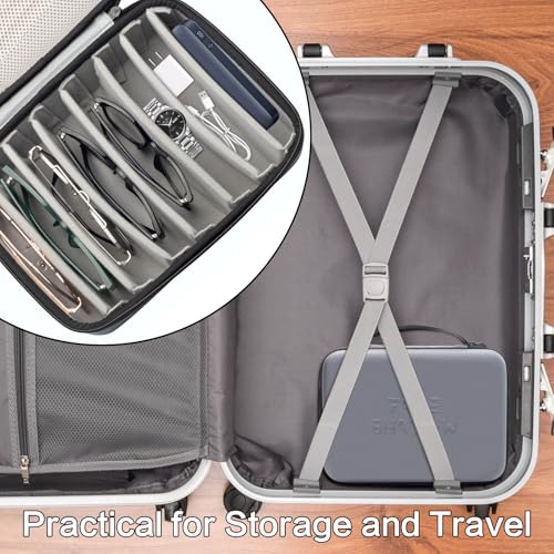 Image of Face Shadow Hard EVA Travel Sunglasses Organizer Case, Adjustable Slot For Multiple Pairs, Portable Eyeglasses Storage Box for Men Women - 8 Slots