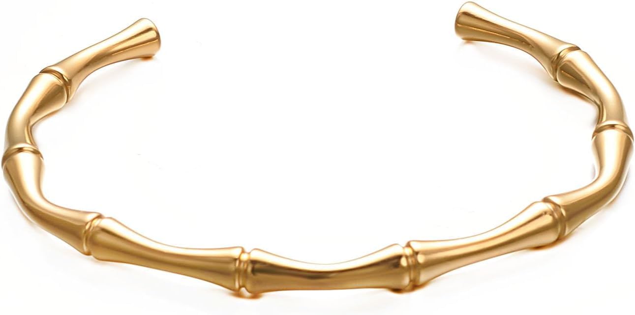 El Regalo Waterproof Stainless Steel Bamboo Style Open Cuff Bracelet for Girls/Women (For Small Wrists)- Valentines Day Gift for Her (Gold) (B0CRVRCPYT) Amazon Price History, Amazon Price Tracker