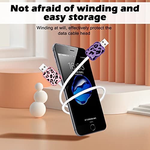 Image of Cute Phone Charger Cable Protector for Samsung Android USB Charger Wave Shape,Cow Leopard Pattern 4 PCS USB Cable Protectors,Phone Cord Protector for Women Girls,USB Charger Saver
