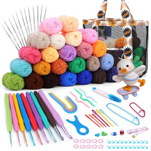 99 kits de ganchillo para adultos principiantes, kit de gancho para principiantes completo, kits de gancho portátil con lana, accesorios de ganchillo, ganchos con mango de goma para adultos