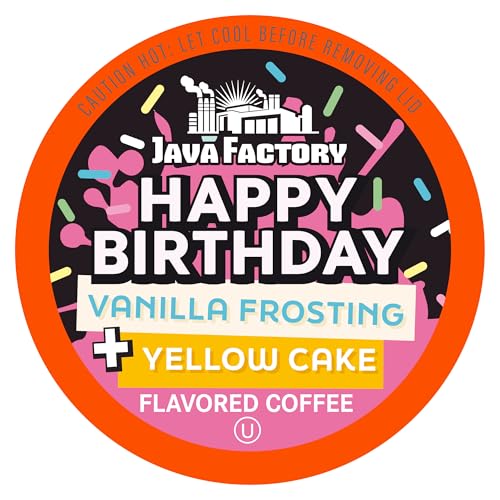 Java Factory Flavored Coffee Pods, Happy Birthday Cake Icing, Compatible with K Cup Brewers, 40 Count
