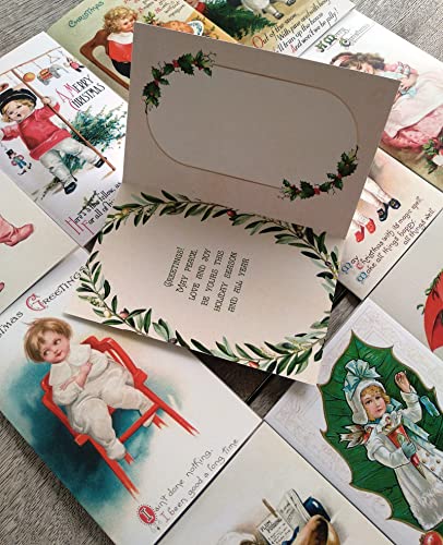 Image of PIXILUV CHILDREN AND CHRISTMAS (Pack of 12) Notecards Small Greeting Cards # Happy Children at Christmas Time ~ Vintage Christmas Postcards Reprint