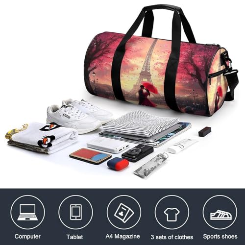 Couples Kiss in Paris Eiffel Tower Gym Bag Travel Duffel Bag Lightweight Carry On Weekender Bag Tote Bags for Women Men4