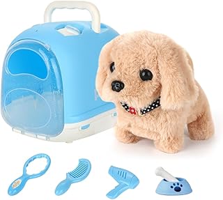 KBIBCK Dog Toy Children, Electronic Pet Dog with Lead Toy Children, Toy Dog Running and Barking, Interactive Pet Dog Gift for Girls 4 5 6 7 Years (Golden)