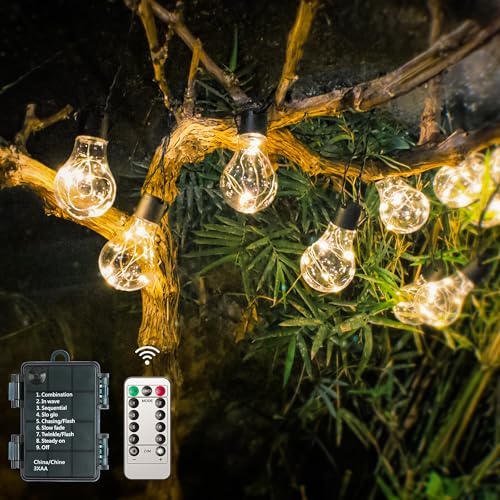 DSLebeen Festoon Lights Outdoor Battery Powered: 9m 30ft Waterproof Battery Fairy Lights 12pcs A60 Large LED String Bulb Light with Remote Control Decorative Lighting for Garden, Patio, Christmas