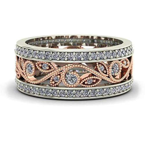 925 Sterling Silver Shiny Full Diamond Ring 18K Rose Gold Cubic Zirconia Rings CZ Diamond Multi Row Ring Eternity Engagement Wedding Band Ring for Women TZ.25 (US Code 10)2