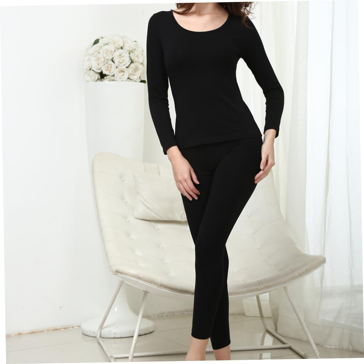 LIFKOME Femmes sous-vêtements Thermiques sous-vêtement Thermique en Coton sous-vêtements Thermiques pour Femmes Rose