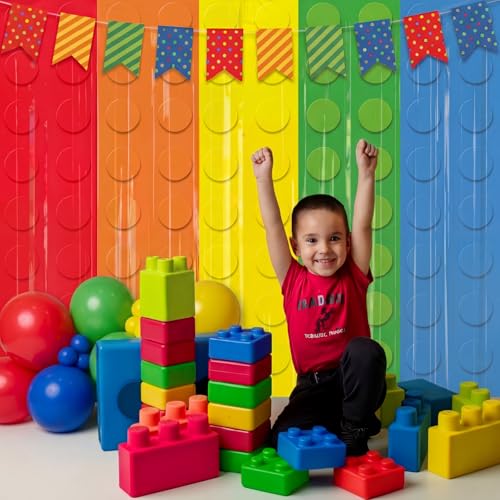 Image of Tiamon 2 Pack Building Blocks Party Decorations 3.3 x 6.6 Ft Foil Fringe Curtains Colorful Blocks Birthday Backdrop Tinsel Streamers Photo Booth Props for Brick Baby Shower Birthday Party Supplies