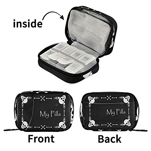 Image of Naanle Halloween My Pill Box 7 Day Skull Pill Case Travel Pill Organizer Bag with Zipper Portable Weekly Case Compact Size for Vitamin Supplement Holder