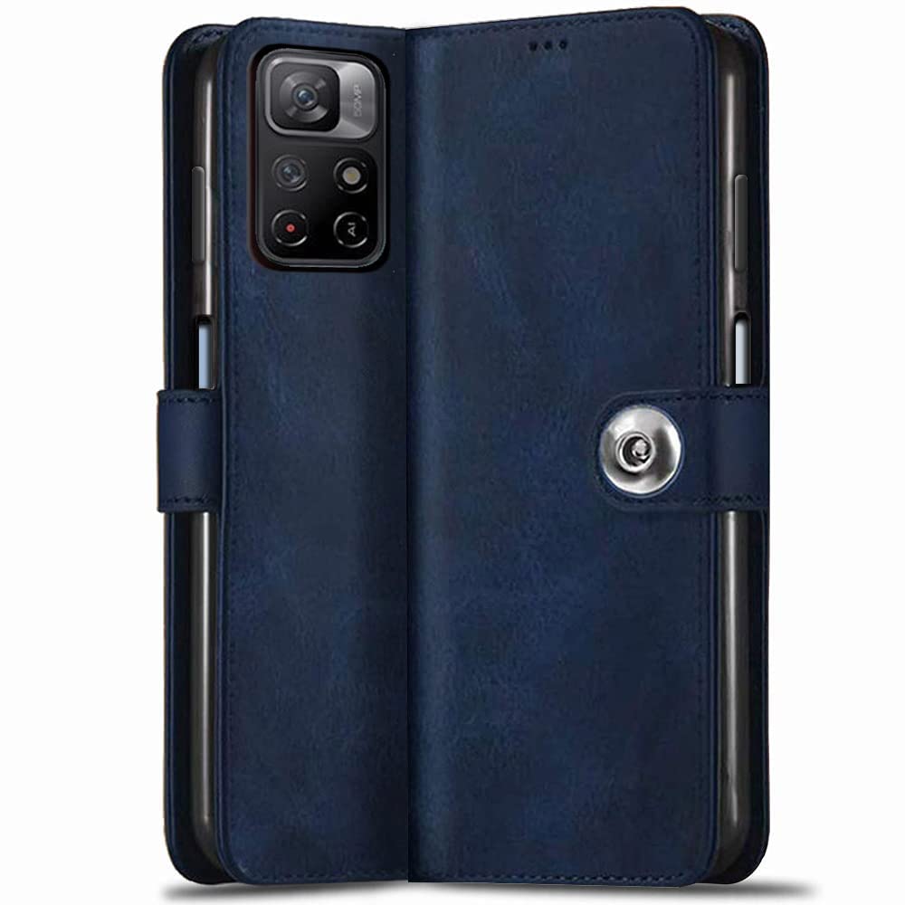 TheGiftKart Flip Cover Back Case for Redmi Note 11T 5G / Poco M4 Pro 5G | Genuine Leather Finish | Designer Button | Inbuilt Pockets & Stand | Flip Cover for Redmi Note 11T / Poco M4 Pro (Blue) (B09N1LL4L5) Amazon Price History, Amazon Price Tracker