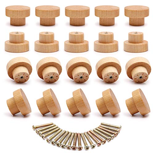 SurePromise - Juego de 20 pomos de madera natural para puertas de cajones (35 x 25 mm)
