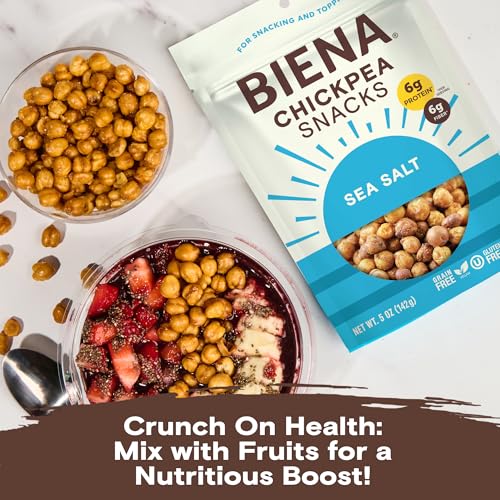 BIENA Chickpea Snacks - Crunchy Roasted Chickpeas - High Fiber Vegan Protein Snacks for Adults and Kids - 8-Pack, 5 Ounce Bags - Sea Salt - image 8