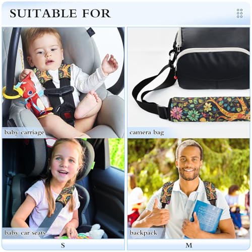 Image of Tree Of Life Floral Leaves Black Seat Belt Cover Pad 2 Pcs Soft Cute Seatbelt Covers Protector Support Head Neck Shoulder Strap for Car Seats High Chair Backpack for Adults Kids Women Men 10x7.