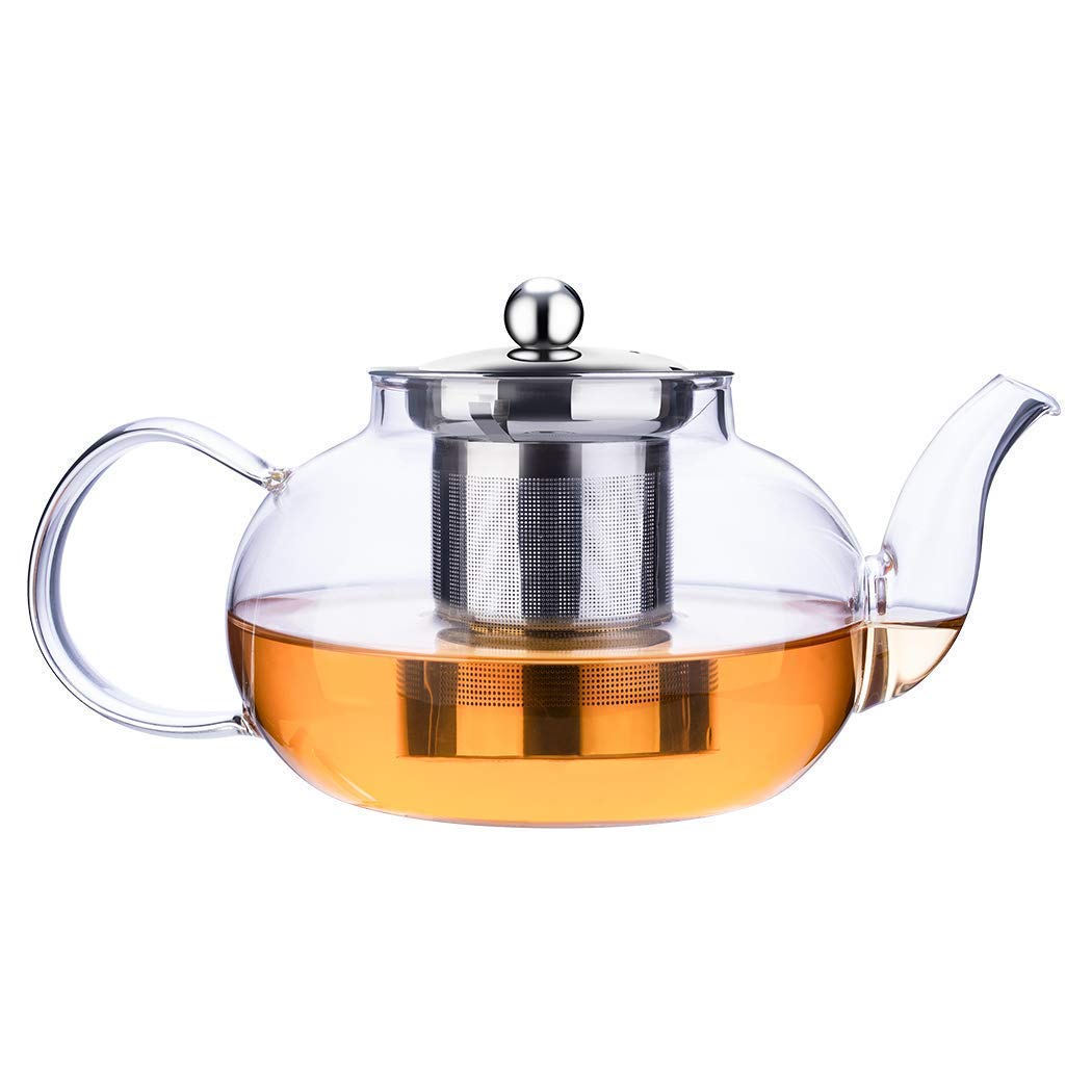KAHAAN Glass Teapot, 1000ml Glass Teapot with Infuser for Loose Tea, with Stainless Steel Strainer for Loose Tea for 4-6 Cups - Clear. 3