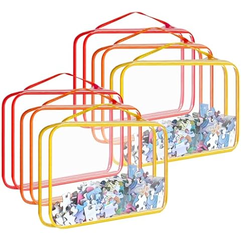 6 Packs Toy Storage Bags,Clear Pvc Zippered Puzzles Organizing Bags,Travel Waterproof Organizer Toy Bags for Puzzles,Toys,Book,Board Games,Building Blocks,Small Toys,Toiletries(red&yellow&orange) Cover