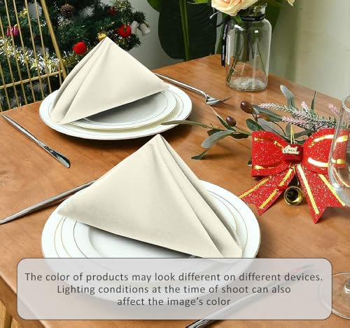 Image of Ruvanti Cloth Napkins Set of 12, 18x18 Inches Napkins Cloth Washable, Soft, Durable, Absorbent, Cotton Blend. Table Dinner Napkins Cloth for Hotel, Lunch, Restaurants, Wedding Parties - Ivory /Cream